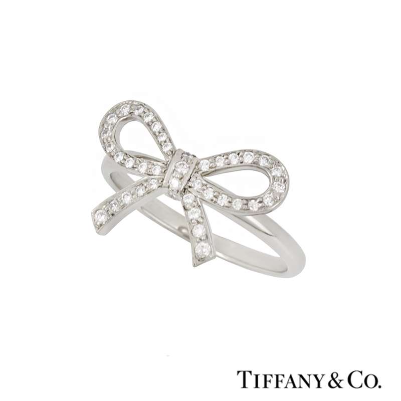 Tiffany & Co. Diamond Set Bow Ring in Platinum.